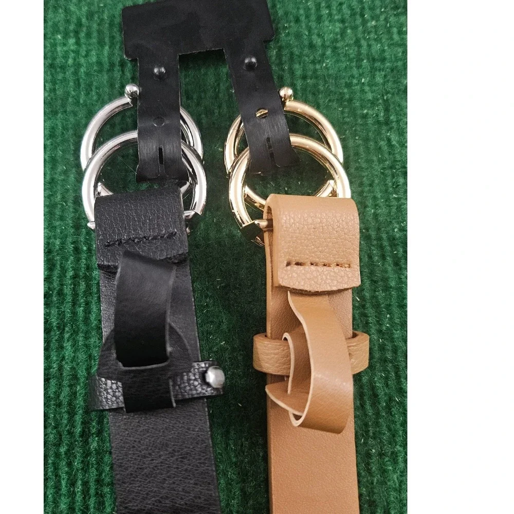 Forever 21 Belts‎ 2-Pack Skinny Black and Tan Double Ring Size S/M New